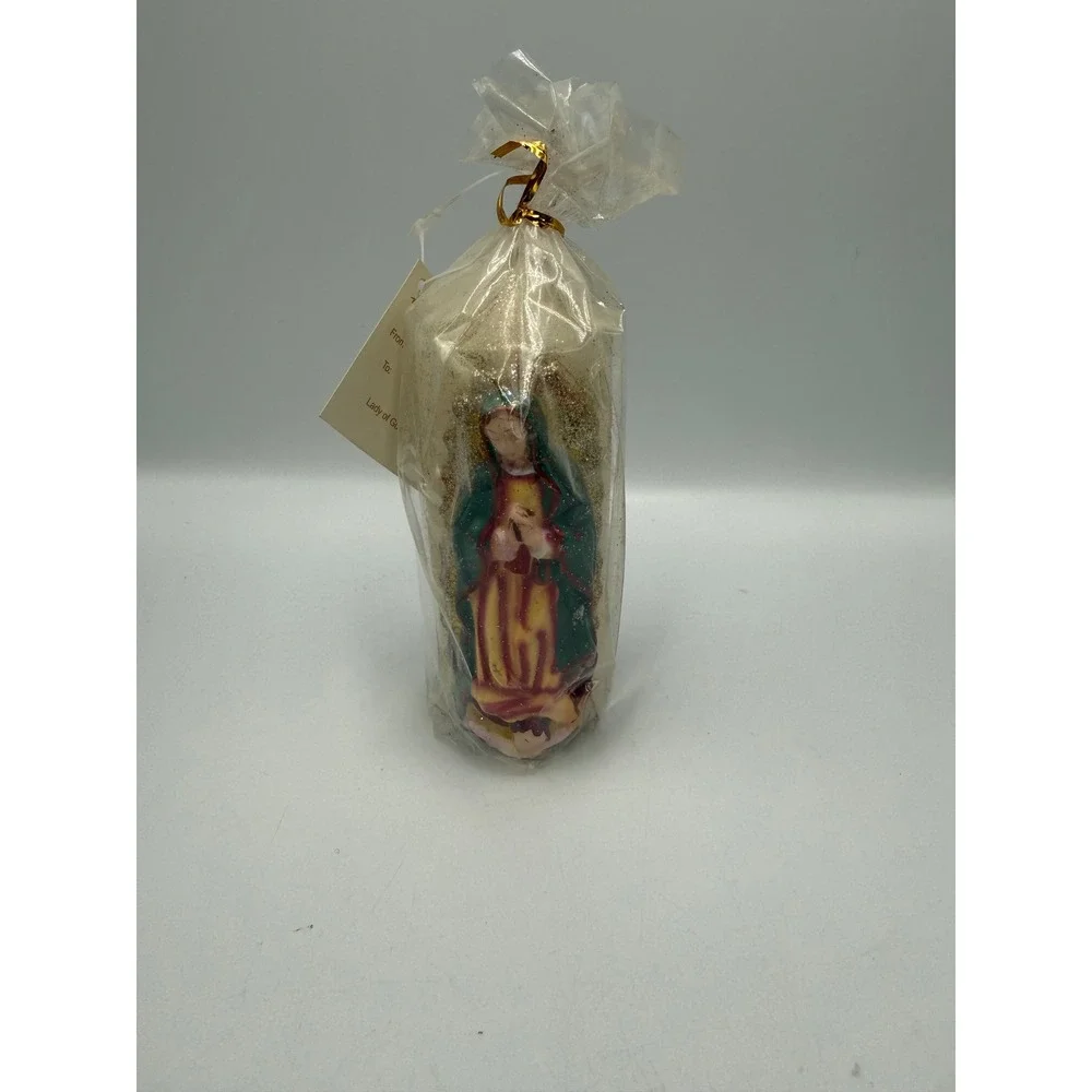 RareCandles Lady of Guadalupe Pillar Candle Religious Virgin Mary Glitter 6 inch